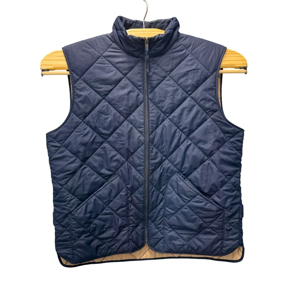 J.Crew Mens Navy Blue Quilted Vest L Authentic Outerwear Full Zip 47752 FA16